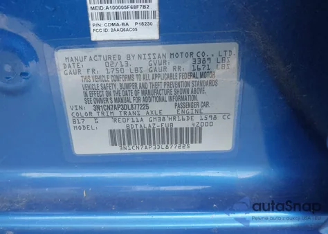 2013 Nissan Versa 1.6 S+ from USA, damaged, VIN 3N1CN7AP3DL877225